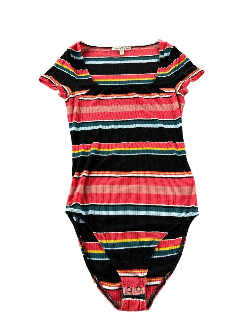 Express One Eleven Striped Short Sleeve Knit Bodysuit Women's Size Small